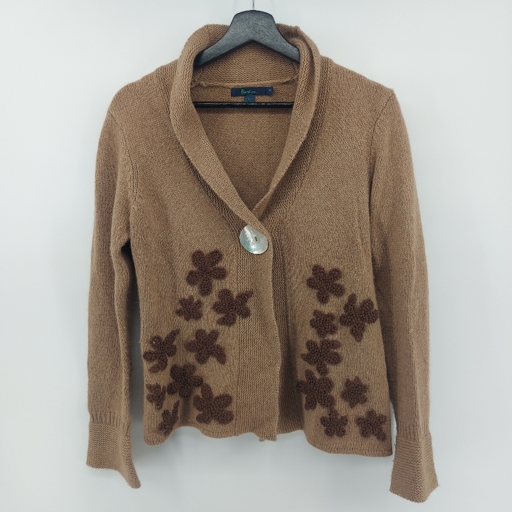 Boden Wool Cashmere Blend Brown Floral Cardigan Size 10